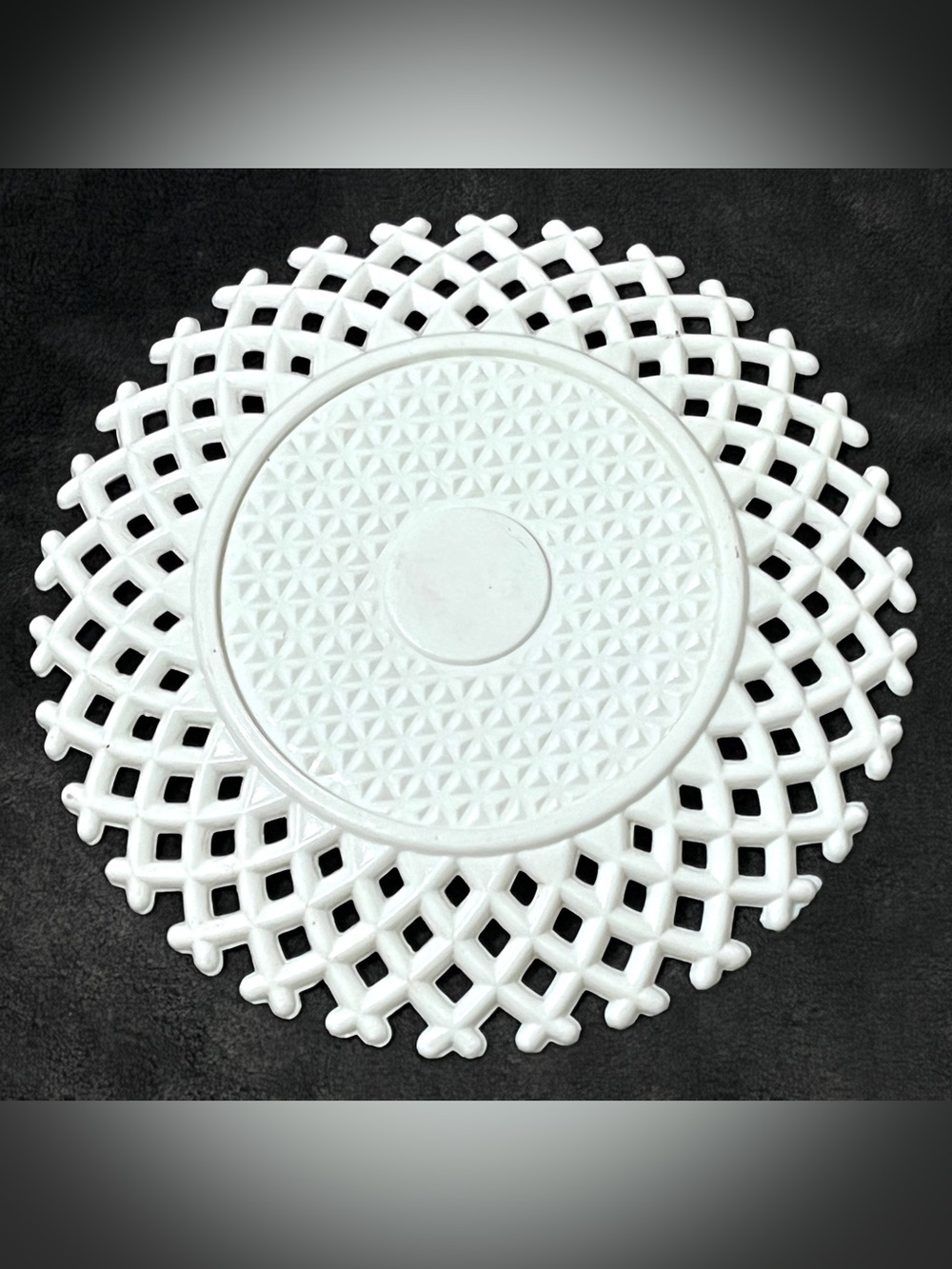 Antique 1885-1895 EAPG Challinor Taylor Milk Glass Lattice Edge Plate - Picture 2 of 3